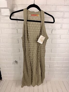 Kuna Goccia Open Long Vest Khaki‎ Pima Cotton Lace Knit Size Medium